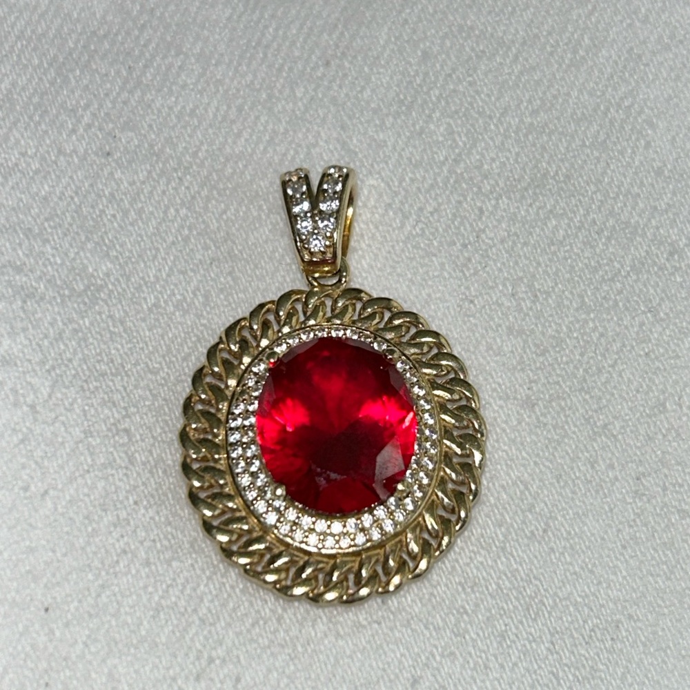 10k Red Stone diamond pendant